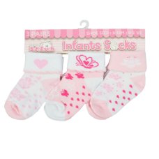 S501: Pink 3 Pack Turnover Socks (0-12 Months)